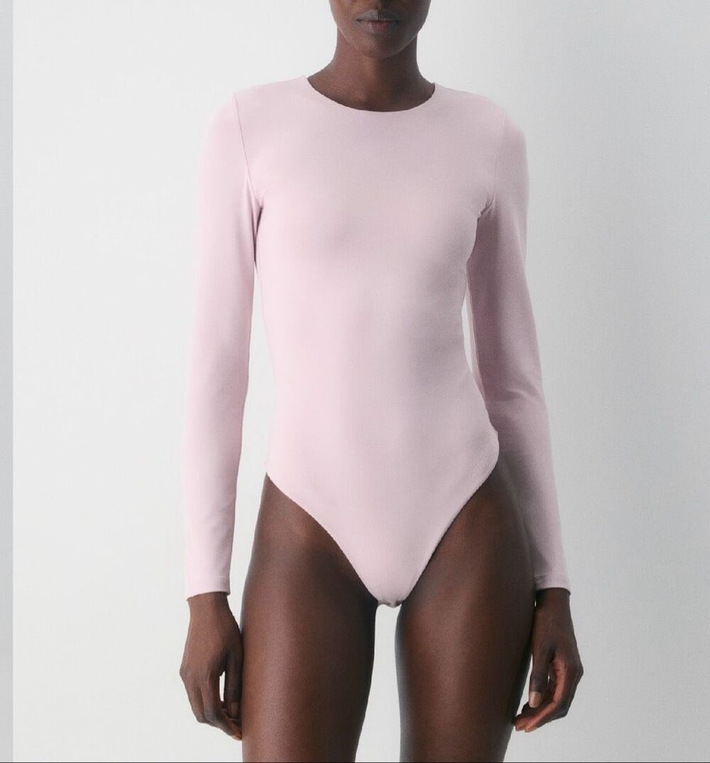 Aritzia Original Contour Prosperity Crew Bodysuit long sleeve pink womens L NEW